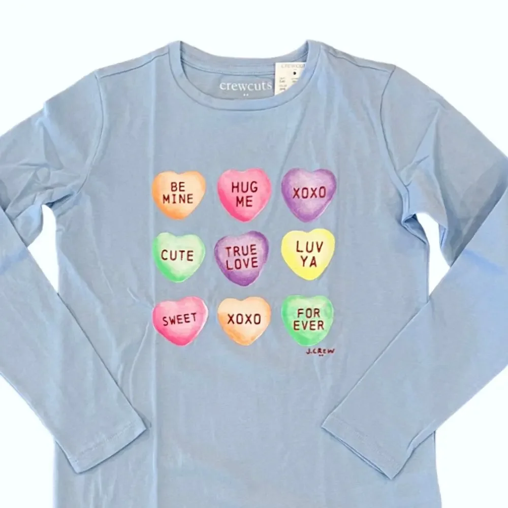 NWT J. Crew Girls' Blue Valentine's Heart Candy Graphic Tee